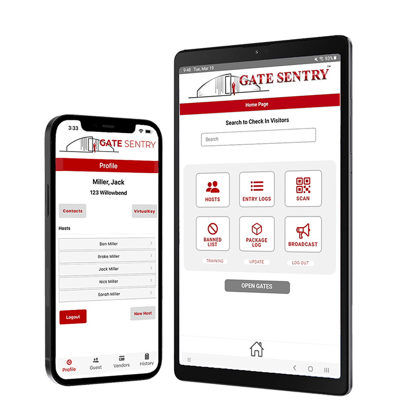 Gate Sentry visitor management software on tablet and phone