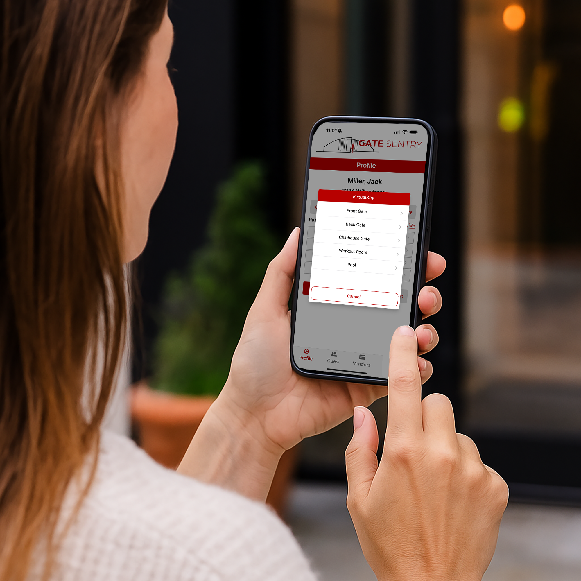 Sentry Solo Mobile Access app (VirtualKey) on a smartphone for users