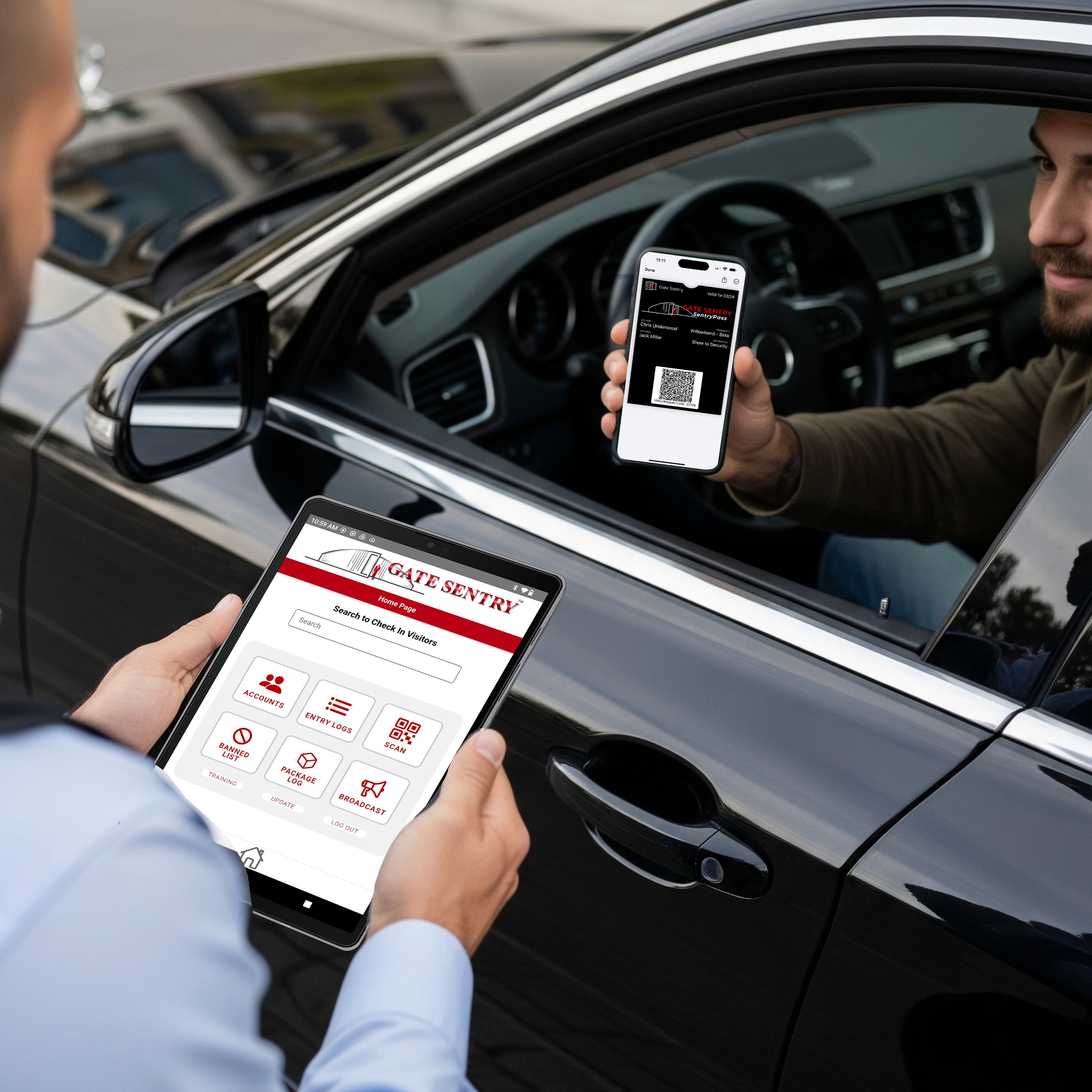 Visitor receiving a mobile SentryPass QR code for seamless entry