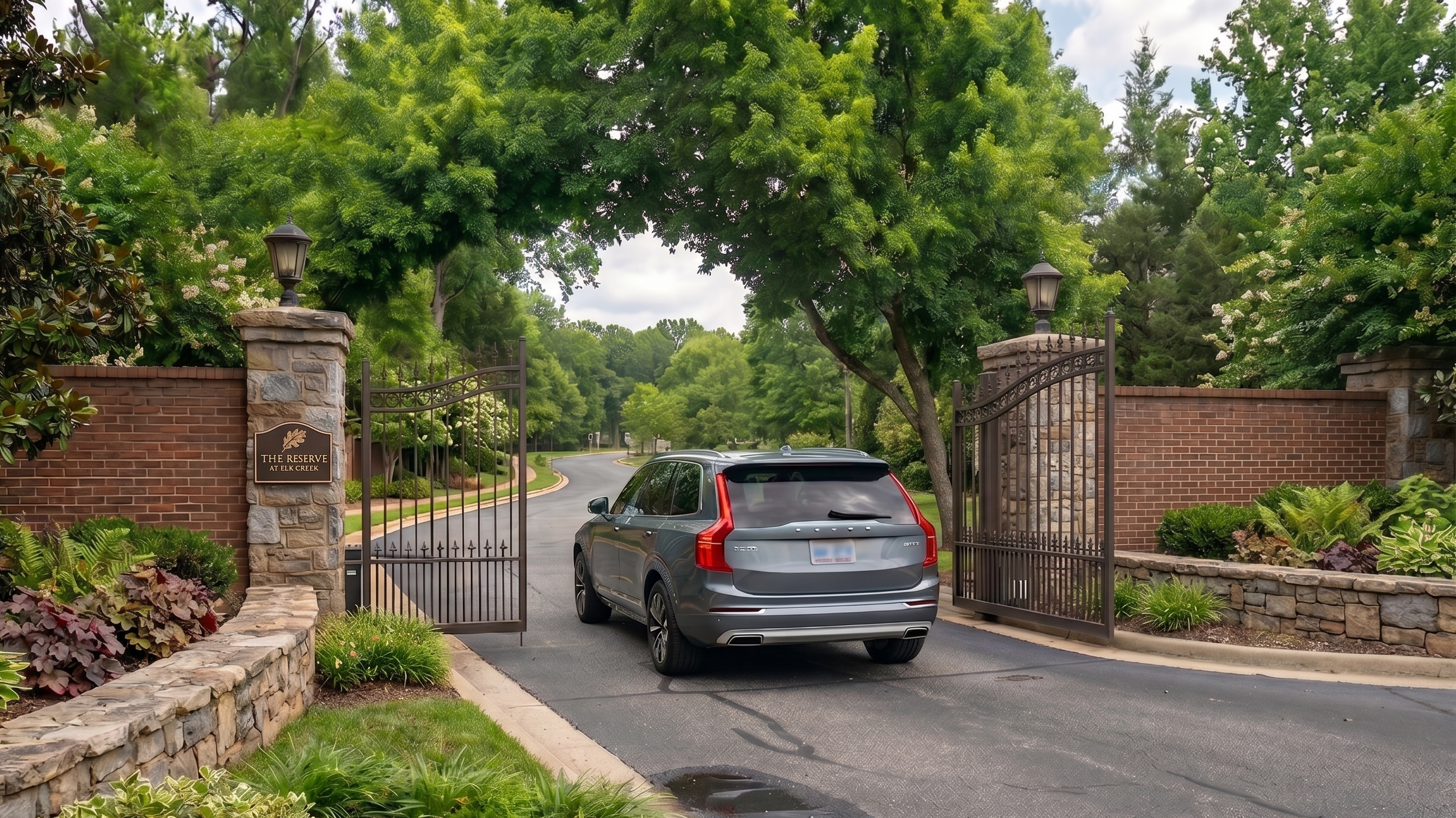 Driver approaching gate with Bluetooth mobile credential on smartphone, illustrating modern gate access control