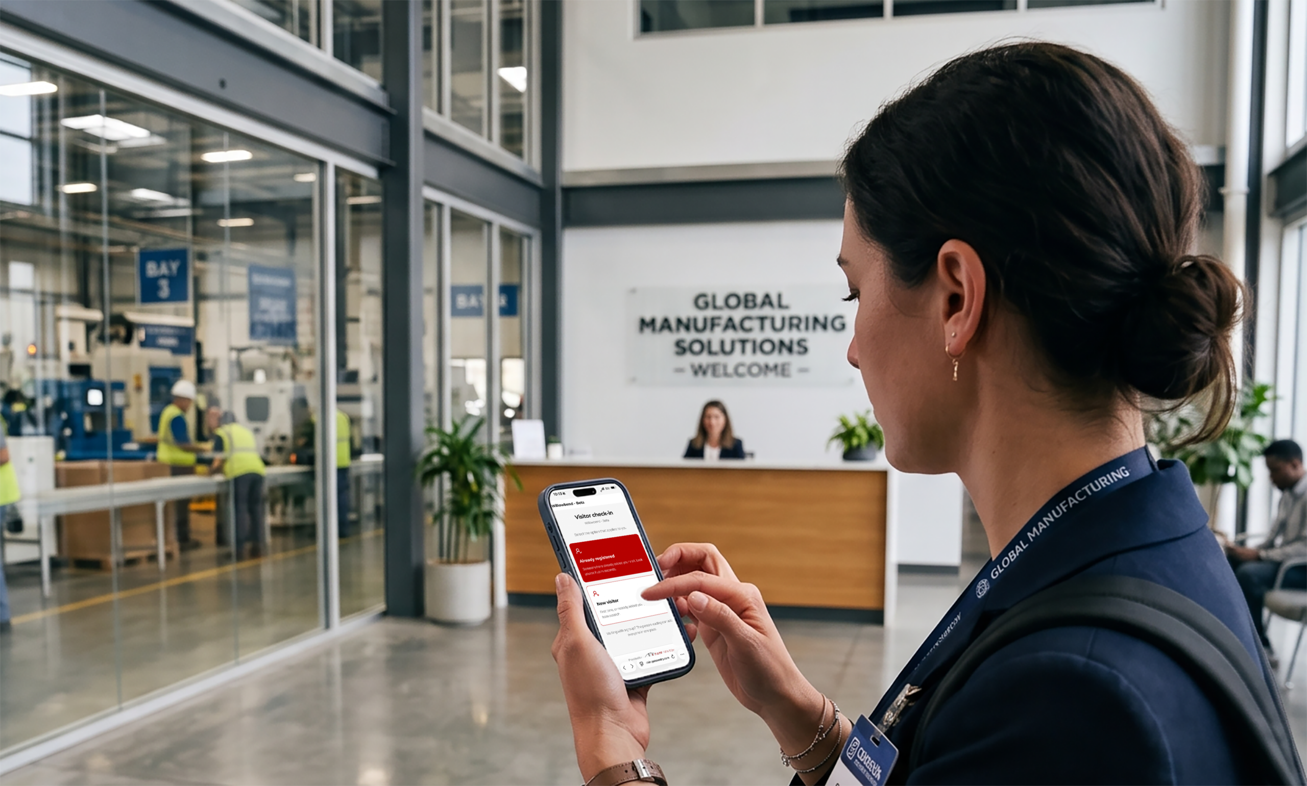 Visitor completing self check-in at a manufacturing facility using Gate Sentry Visitor Self-Registration
