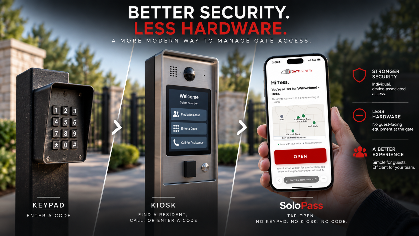 Transition from gate keypads and kiosks to SoloPass phone-first mobile access at an unmanned entrance
